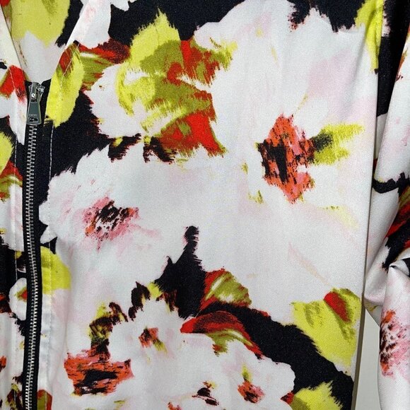 DKNY Jumpsuit Womens Size 2 Floral Print Zip Front V Neck Pockets Elastic Waist - Picture 13 of 14